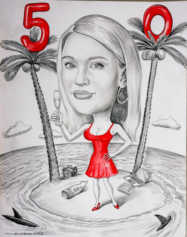 karykatura dla siostry na 50 urodziny